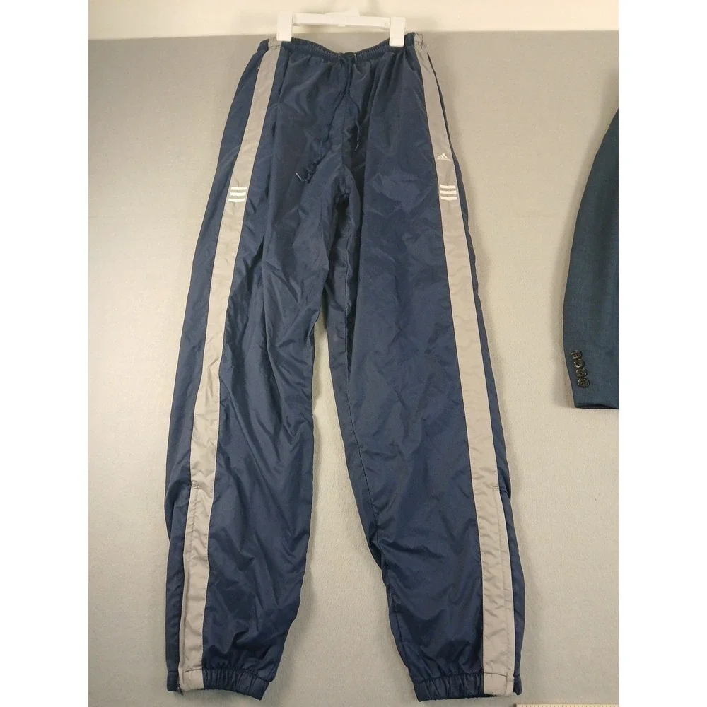 Vintage 90s Adidas Fleece Lined Track Pants Size Large Navy/White Ankle Zip!!